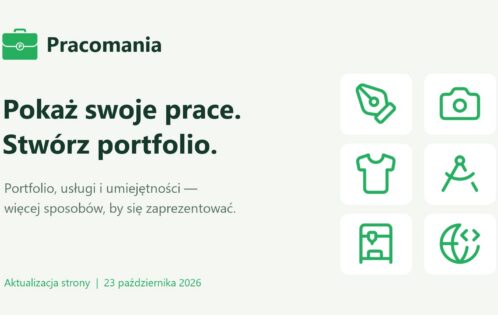 Прадэманструйце свае працы. Стварыце партфоліа. Абнавіце вокладку польскага часопіса «Пракаманія» з зялёнымі значкамі катэгорый.